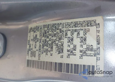 2004 Nissan Frontier Xe из США, поврежденный, VIN 1N6DD26T04C480304